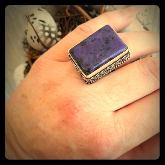 New Oversized Charoite 925 Silver Ring. - Picture 2 of 8